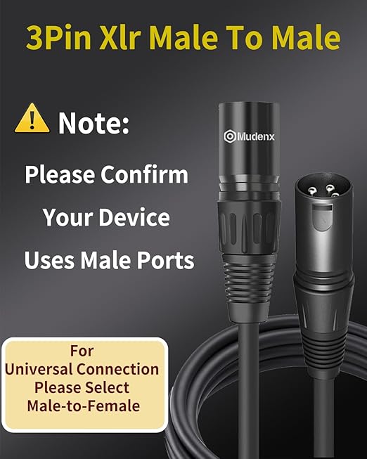 XLR Male to Male Cables 5FT 2Pack,3 Pin Balanced Shielded Mic Speaker Cord,XLR Adapter with Microphones,Mixer,Speaker Systems,Preamps