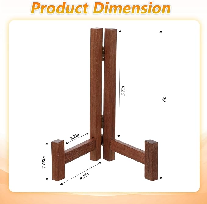 Wooden Plate Stands for Display, 7 Inch Plate Holders for Displaying, Rustic Folding Decorative Picture Frame Stand Easel Display Stand Wood Tabletop Saucer Rack for Platter, Dish, Photo, Plaque