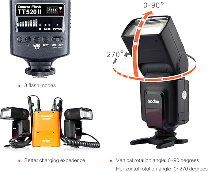 Godox TT520II Wireless Transmission Flash Speedlite - Built-in Receiver and RT Transmitter Compatible for Canon Nikon Panasonic Olympus Pentax and Other DSLR Cameras with Standard Hot Shoe