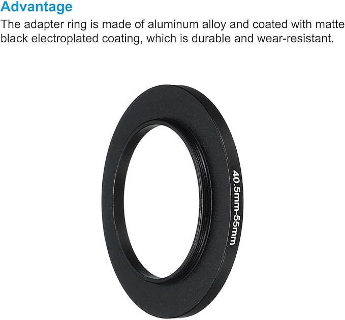 PATIKIL 40.5mm-55mm Metal Step Up Ring with Cleaning Cloth, 2 Pack Camera Lens Filter Adapter Ring Aluminum Filter Adapter Ring for Camera Lenses Hood, Black