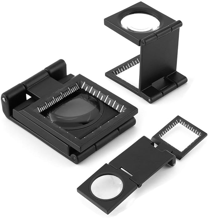 Three- Folding Magnifier with Scale 10X Magnifiation Optical Lens 28mm Three Packs Mini Pocket Magnifying Glass for Textile Jewelry Tool DIY Crafts