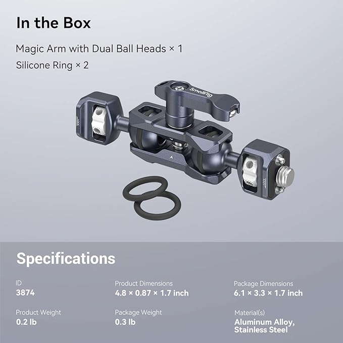 SMALLRIG Articulating Magic Arm with 3/8"-16 Locating Screw for ARRI and 1/4"-20 Screw (with Retractable Pins), 360 Degree Rotation, Max Load of 12 Ib for Monitor, Camera, and Lights 3874