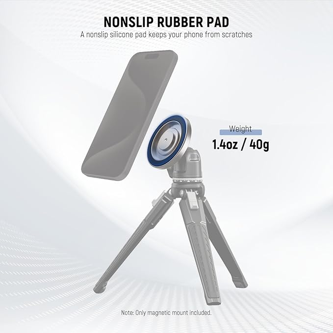 NEEWER Magnetic Phone Tripod Stand Mount Adapter with Adhesive Metal Ring 1/4" Thread Accessories Compatible with MagSafe iPhone 16 Pro Max 15 14 13 12 Selfie Stick Holder for Video Recording, PA080