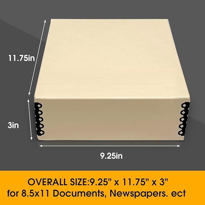 Golden State Art, Archival Storage Box, Acid-Free Drop Front Museum Box with Metal Edge for Storing Artwork Photos Documents Prints Arts And Crafts (Tan-9.25x11.75x3 Inches)