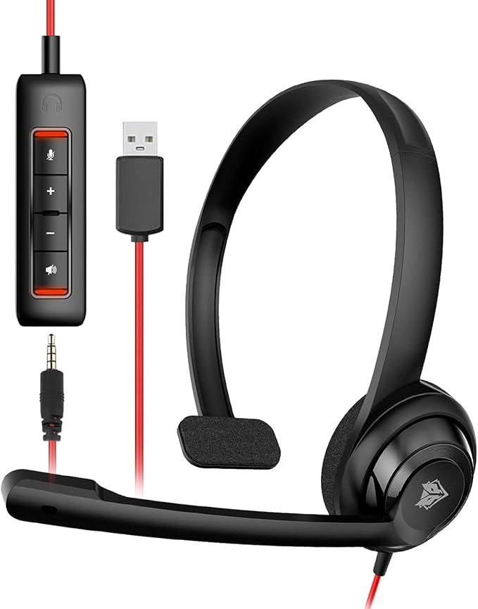 NUBWO HW02 USB Headset with Microphone Noise Cancelling &in-line Control, Ultra Comfort Computer Headset for Laptop pc, On-Ear Wired Office Call Center Headsets for Boom Skype Webinars, 5 Packs