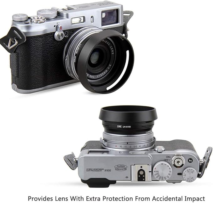 JJC LH-X100 Metal Lens Hood Sun Shade with 49mm Filter Adapter Ring for Fuji Fujifilm X100VI X100V X100F X100T X100S X100 Digital Camera(Not Fits Fujifilm Original Lens Cap), Black Color