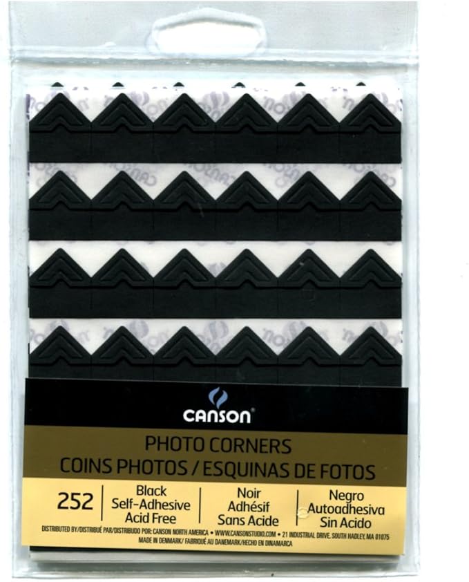 Canson Self Adhesive Photo Corners, Peel-Off Archival Quality, Black, 252-Pack (100510395)