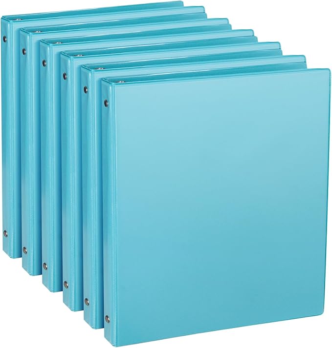CIXILDTS 0.5-inch Round Ring Binder, Durable 1/2" 3 Ring Binder Fit Letter Size Paper, Light Blue, 6-Pack