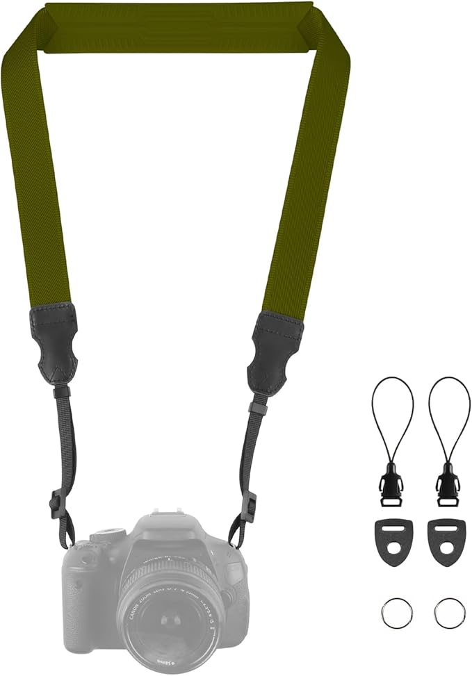 Neck Strap Silicone Camera Straps - Padded Camera Strap, 1.5" Wide Adjustable Nylon Shoulder Strap - Compatible with Canon, Nikon, Sony, and More DSLR and Mirrorless (Army Green)