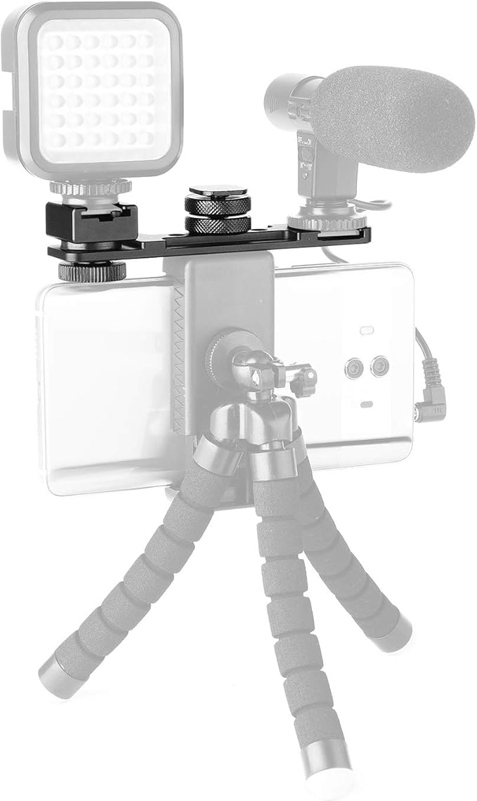 ChromLives Hot Shoe Extension Bar Mount, Cold Shoe Extension Flash Bracket, Dual Straight Mount Flash Bracket Compatible with Nikon Canon Sony Olympus DSLR Camera Camcorder DV
