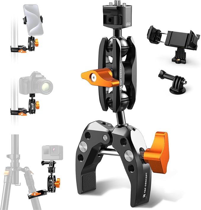 K&F CONCEPT Super Clamp Mount Magic Arm with Two 360° Ball Heads, Magnetic Metal Phone Mount with Cold Shoe Mount