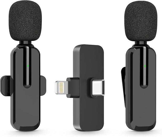 MAYBESTA Wireless Lavalier Microphone for iPhone, iPad, Android - Bluetooth Lapel Phone Mic for Video Recording - Mini Clip on Microphones for YouTube Podcast Interview(Black 2 in 1)