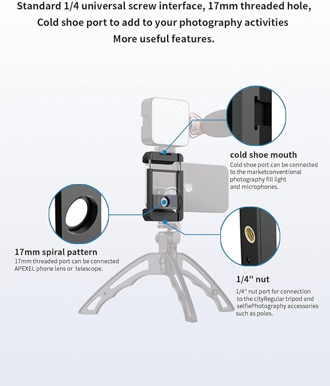 17 mm Thread Lens Adapter, Telephoto Lens Phone Mount Sturdy and Wear-Resistant, Lens Holder Suitable for All Lens&Telephoto Lens with 17mm Thread, Works with Almost All Smartphones
