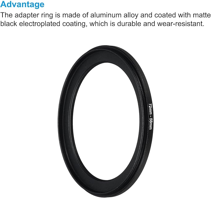 PATIKIL 72mm-58mm Metal Step Down Ring with Cleaning Cloth, 2 Pack Camera Lens Filter Adapter Ring Aluminum Filter Adapter Ring for Camera Lenses Hood, Black