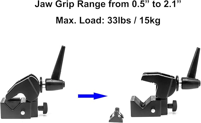 PHOCUS Super Clamp with Standard 5/8" Stud for Photography Studio Video Camera Lighting, Max Load 33lb /15kg, for Round Pipe and Flat Surface