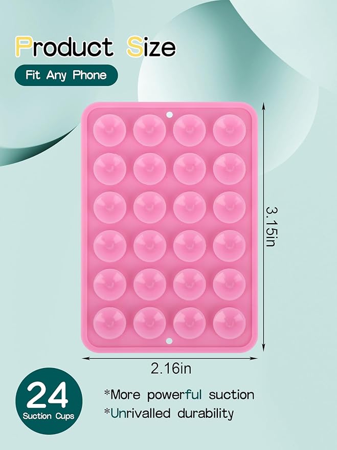Silicone Suction Phone Case Mount, Non Slip Sticky Grip, Silicon Adhesive Suction Cup Mount, Strong Grip Holder for Selfies and Videos, Pink 2 Pack