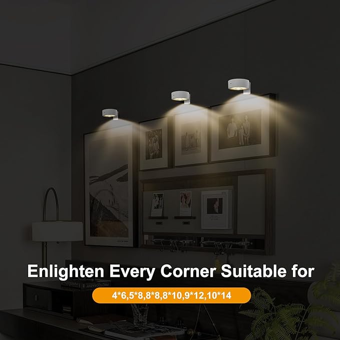3-Pack Battery Operated Picture Lights Magnetic Painting Light with 3 Lighting Modes,Remote and Timer Art Display Light for Picture Artworking Frame Portrait,Dimmable Wireless Wall Puck Lights-White