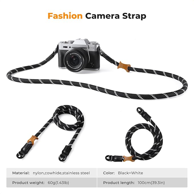 K&F CONCEPT Camera Neck Strap,100cm Nylon Rope Camera Shoulder Strap with O-ring for DSLR Camera