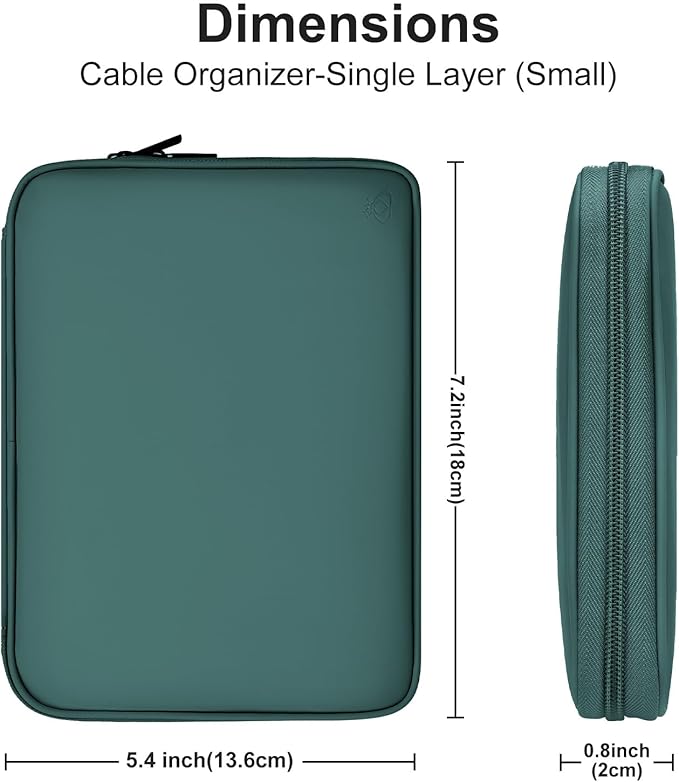 Leather Cord Organizer Travel Waterproof Travel Cable Organizer Bag Portable Tech Organizer Travel Case for Charger Electronic Accessories for Men (Deep Green, Single Layer-Small)