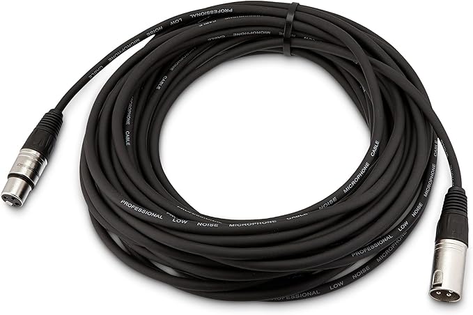 Amazon Basics XLR Microphone Cable for Speaker or PA System, Recording Studio, All Copper Conductors, 6MM PVC Jacket, 50 Foot, Black