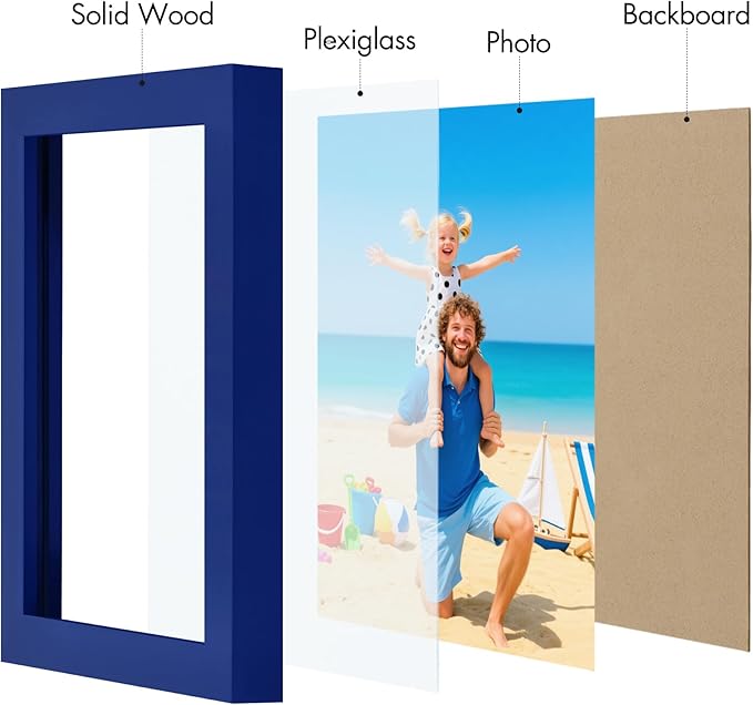Vittanly 5x7 Picture Frame, Made of Solid Wood and Shatterproof Plexiglass, Wooden Photo Frame for Wall Mounting or Tabletop Display, Picture Frame for Home Decor with Stand, Royal Blue, 1 Pack