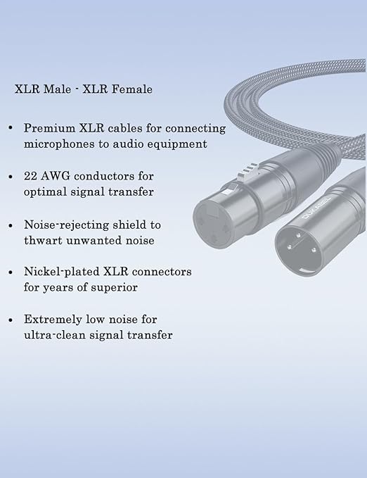 DUKABEL XLR Microphone Cable, Male to Female Mic Cord 2.4Meters/8FT Balanced XLR Patch Cord for PA Speakers, Microphones and Mixers