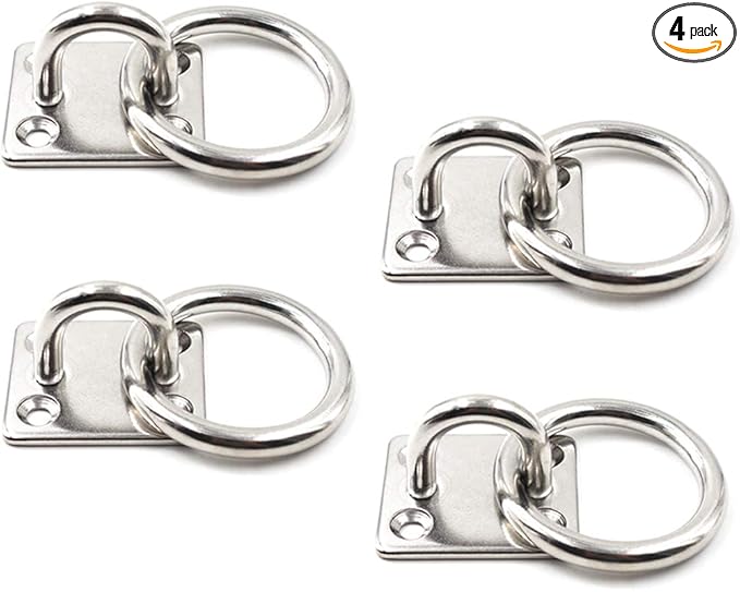 Square Ceiling Wall Mount Hook Heavy Duty Anchor with Ring 304 Stainless Steel 5mm 3/16", Great for Yoga Swings Hammocks, Boat Rigging, Marine Deck Hardware and Suspension Training Straps