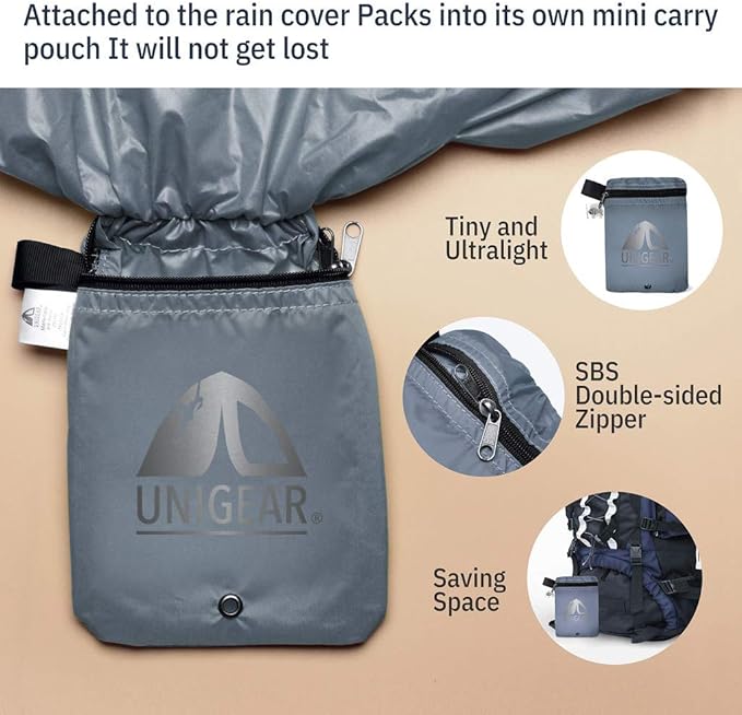 Unigear Backpack Rain Cover Waterproof Rating 5000mm Ultraportable and Durable with 2 Anti-Slip Buckle Strap, Integrated Carry Pouch Design (Gray, Meidum)