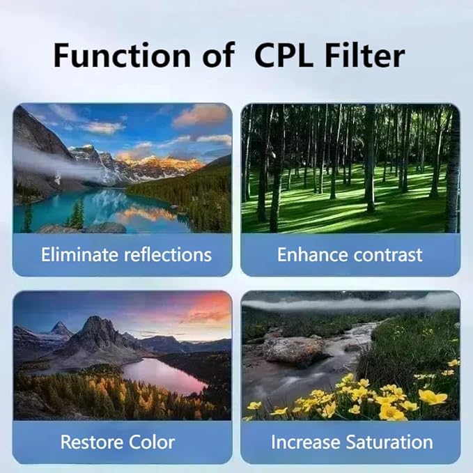 52mm Clip-on CPL Lens Filter, CPL Filter for iPhone 15 14 13 Samsung Xiaomi Google Pixel and Other Smart Phones