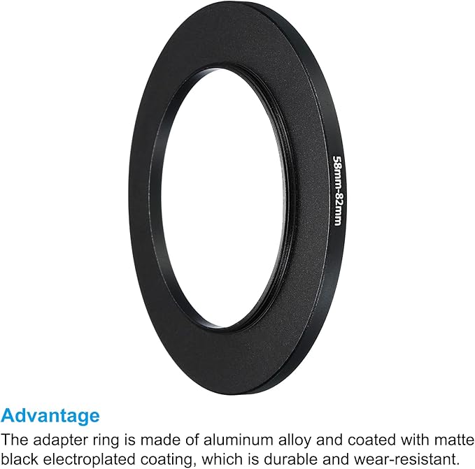 PATIKIL 58mm-82mm Metal Step Up Ring, 2 Pack Camera Lens Filter Adapter Ring Aluminum Filter Adapter Ring for Camera Lenses Hood, Black