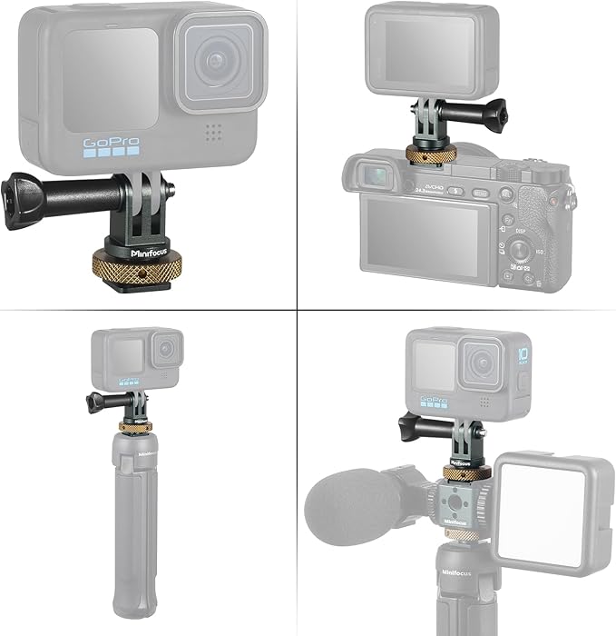 MINIFOCUS Hot Shoe to GoPro Mount Adapter, Camera Cold Shoe Mount Adapter with Aluminum CNC Thumb Screw for GoPro Hero 13/12/11/10/9/8/7/6/5/4, DJI Osmo Action, Campark and Other Action Cameras