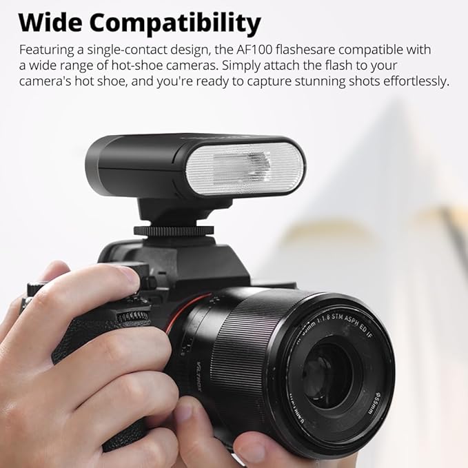 AMBITFUL AF100 Mini Camera Flash, GN12 Rechargeable Manual Speedlite, USB-C, for Canon Sony Nikon Fuji Ricoh GR Cameras Hot Shoe