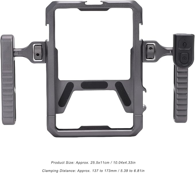 Smartphone Video Rig, Aluminum Alloy Universal Phone Cage Built in Bluetooth Remote Universal Adjustable Vlogging Case with 1/4 inch UNC and Cold Shoe Mount for Recording