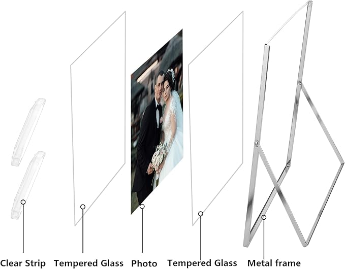 Silver 10x12'' Floating Frame 2pack For Photo Sizes(8.5x11'',7x9'',8x10''),Beautiful Metal Beaded Edge 8x10'' Floating Picture Frames,Adjustable Tabletop/Shelf Photo Frame