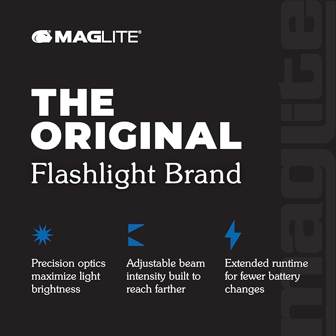 MagLite Mini LED Flashlight - Ultra Bright 127 Lumens, Adjustable Beam, Water-Resistant IPX4, Shock Resistant, 2 Power Modes, includes 2 AA Premium Alkaline Batteries - (Combo Pack, Gray)