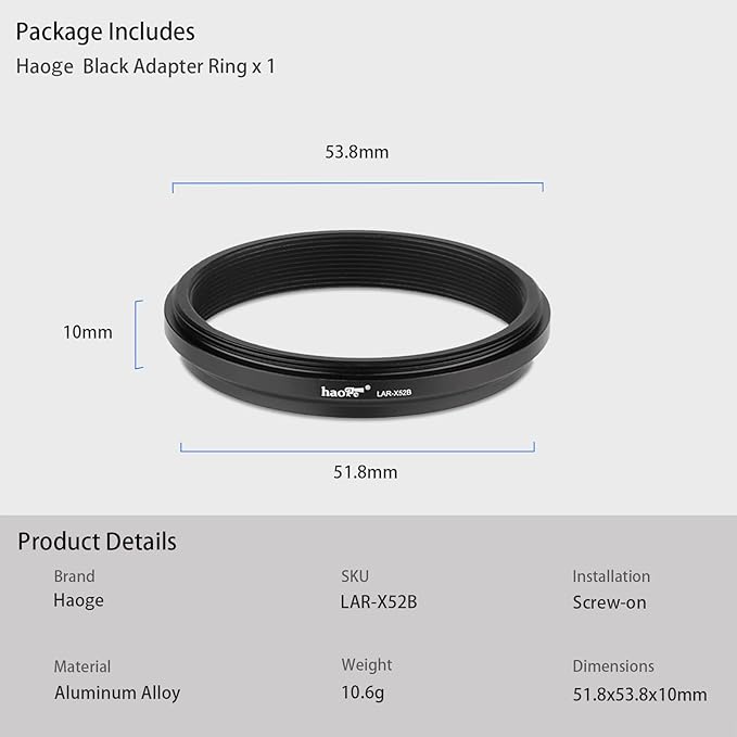 Haoge Lens Filter Adapter Ring for Fujifilm X100VI Fuji FinePix X100V Camera fit 49mm UV CPL ND Filter Lens Cap Replace Fujifilm AR-X100 Black