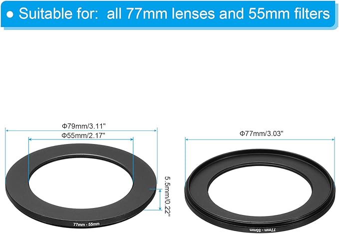 PATIKIL 77mm-55mm Metal Step Down Ring, Camera Lens Filter Adapter Ring Aluminum Filter Adapter Ring for Camera Lenses Hood, Black