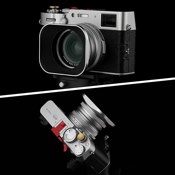 Haoge LH-EW3 Square Metal Lens Hood with 49mm Adapter Ring with Cap for Fujifilm Fuji FinePix X100 X100S X100T X100F X70 X100V Camera Replaces Fujifilm LH-X100 AR-X100 LH-X70 Silver