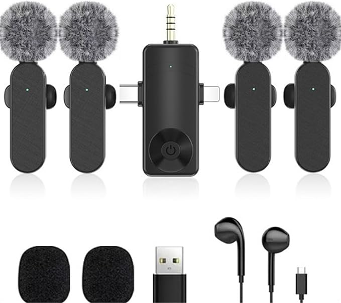 3 in 1/Four in one Wireless Lavalier Microphone for iPhone,iPad,Android,Camera,Computer,mini Noise Reduction Recording Mic Ultra-Low Delay,for Vlog/TikTok/YouTube Live Stream (4 Mic)