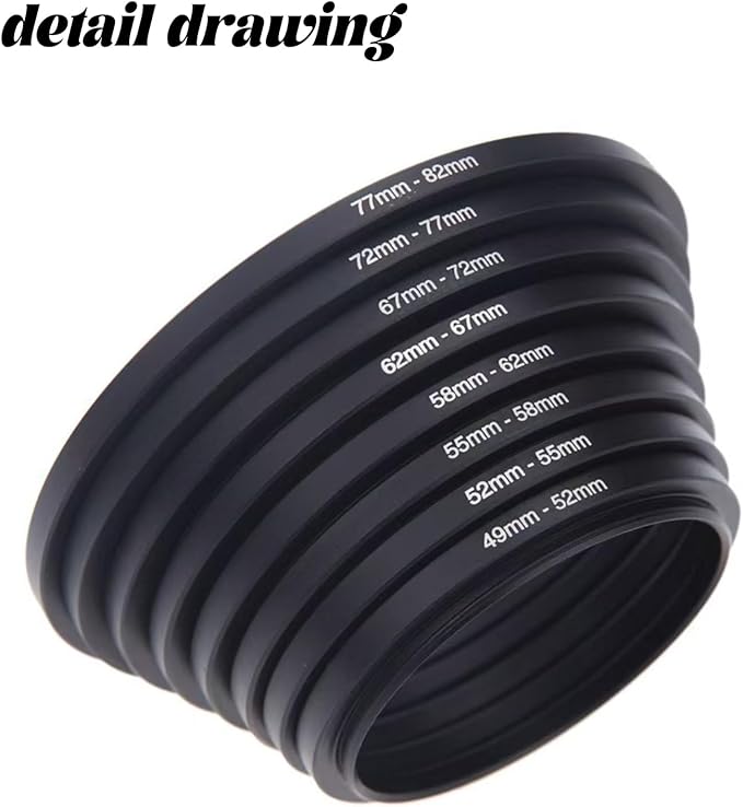 18Pcs Filter Ring Adapter Set, 37-82mm (Includes 9pcs Step Up Ring Set + 9pcs Step Down Ring Set) for Lens Filters, Lens Hoods, and Lens Converters