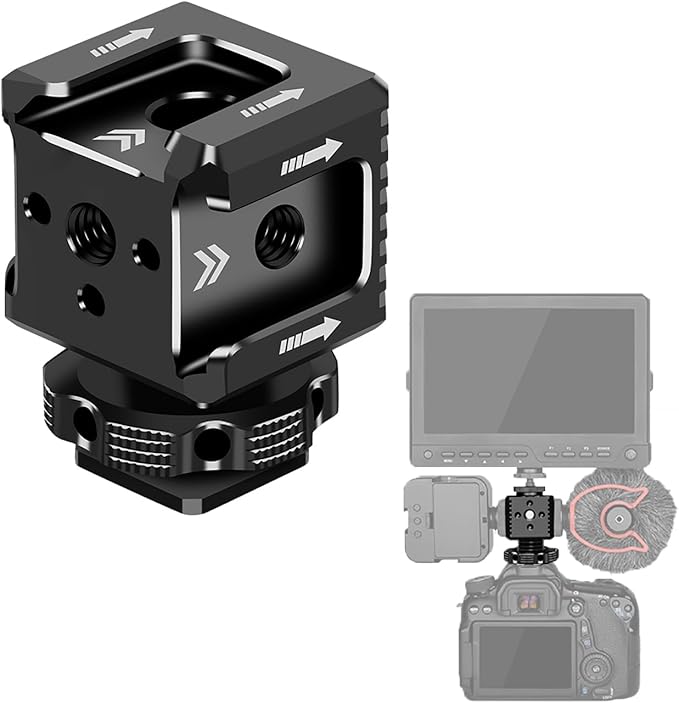 BGNing Triple Hot Shoe Mount Adapter Cold Shoe Extend Mount Monitor Holder Mic Fill Light Bracket 1/4 Arri Hole for Camera Cage Tripod Mount