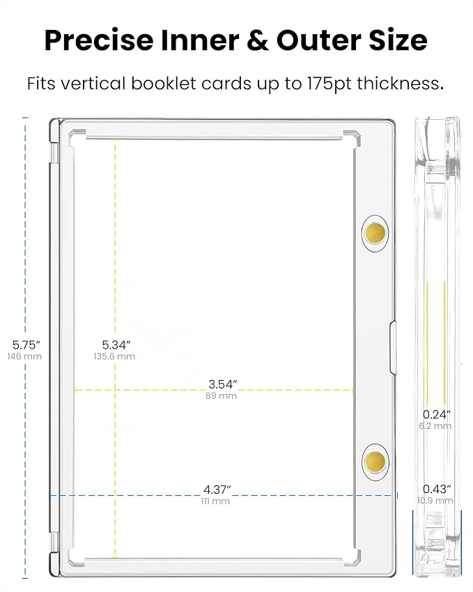 Vertical Booklet Magnetic Card Holder – 175pt One Touch UV Protection Case, Crystal Clear Acid-Free Display for Trading Cards – 1 Pack