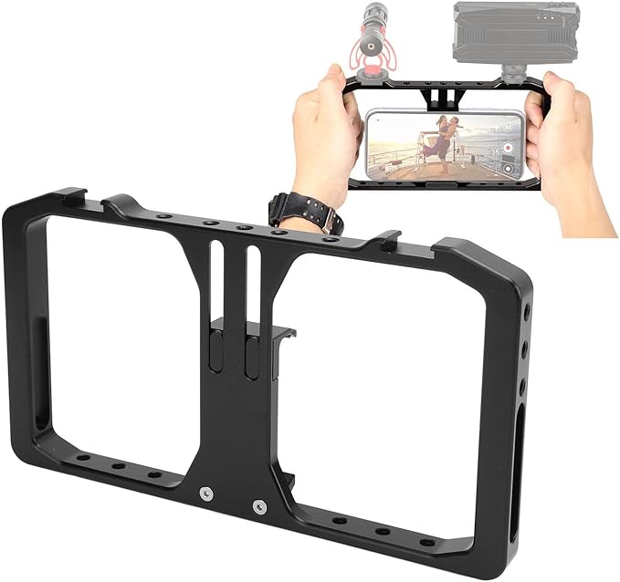 Phone Cage Grip Rig Professional Aluminum Alloy Smartphone Video Stabilizer Frame with Hot Shoe Mount 1/4 Inch Screw Holes for Filmmaking Vlogging Mobile