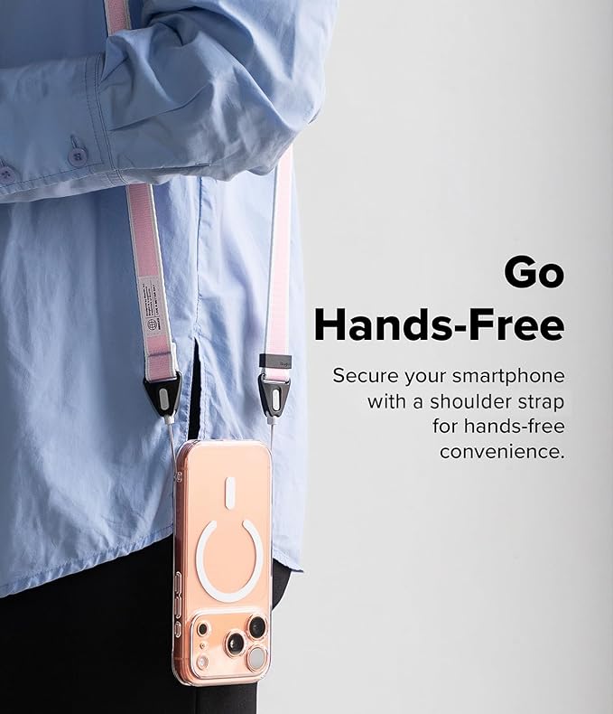 Ringke Shoulder Crossbody Strap [Adjustable Neck Lanyard Strap with Sturdy String] [One-Touch Buckle] for Phone Case, Camera, Keys, USB Flash Drive, and ID Badge - Stripe Pink