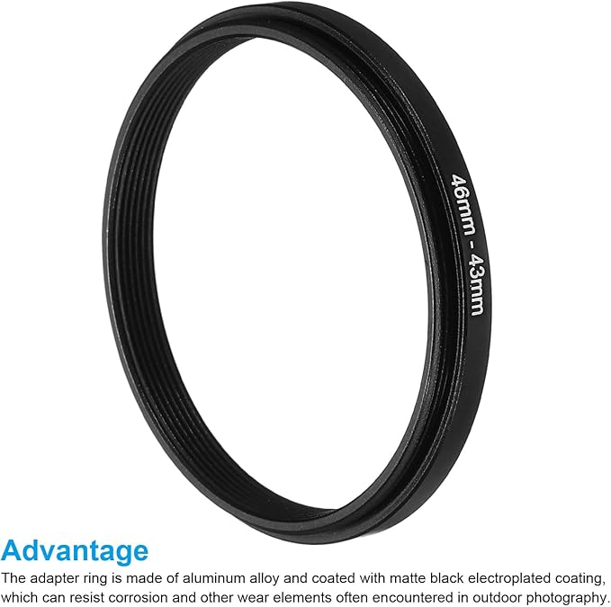 PATIKIL 46mm-43mm Metal Step Down Ring, Camera Lens Filter Adapter Ring Aluminum Filter Adapter Ring for Camera Lenses Hood, Black