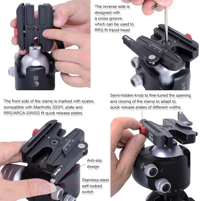 iShoot Long Lever Quick Self-Locked Clamp Adapter Quick Release Plate Converter Fine-Tuned by Knob, Compatible with Manfrotto 200PL Plate & Arca-Swiss Fit Camera Plate & Tripod Ball Head