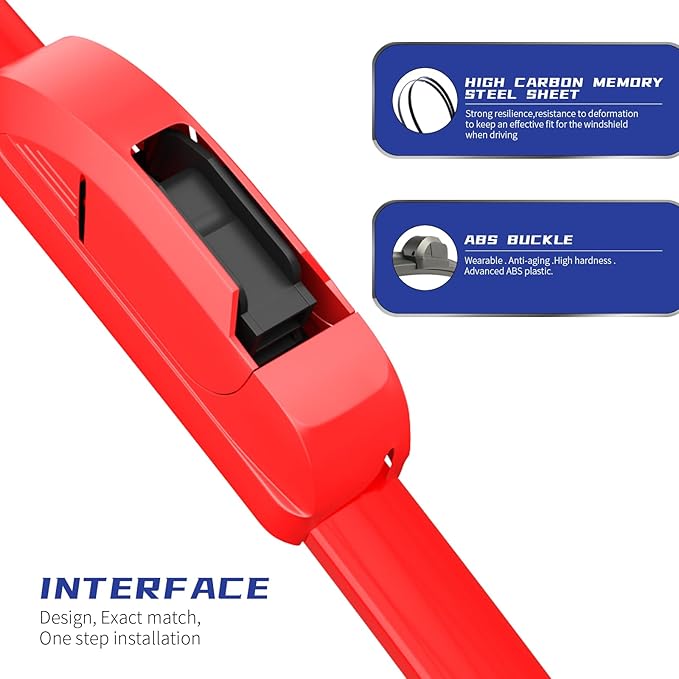 OEM QUALITY 26" + 19" Premium All-Seasons Durable Stable And Quiet Red Windshield Wiper Blades (Set of 2)