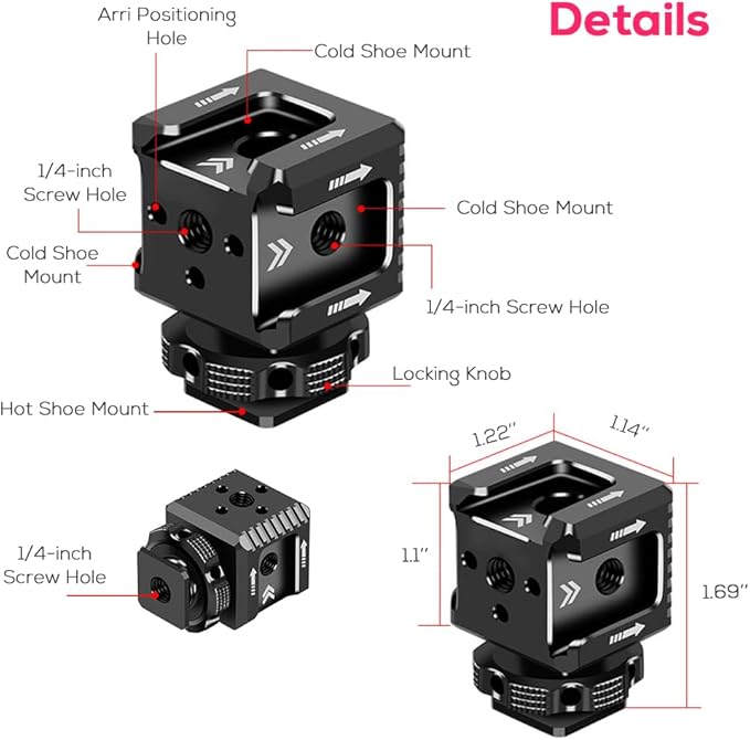 EaxanPic Triple Cold Shoe Mount Bracket, Camera Hot Shoe Mount Adapter with 1/4" Screw Holes for Flash Light Monitor Video Mic Compatible with Canon Nikon Camera Camcorder