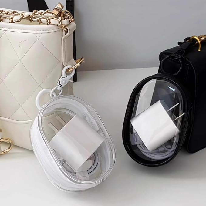 2 Pcs Charging Cable Storage Bag Transparent Compact Organizer for Travel Data Cables Headphones More Mini Cord and Charger Organizer