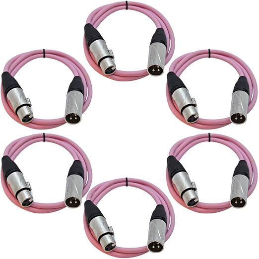 Seismic Audio - SAXLX-3Pink-6Pack - 6 Pack of 3 Foot Pink XLR Patch Cables - 3 Pin XLR Male to Female Microphone Cables